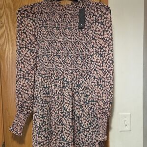 Lulu's Pink Floral Smocked Long-Sleeve Mini Dress